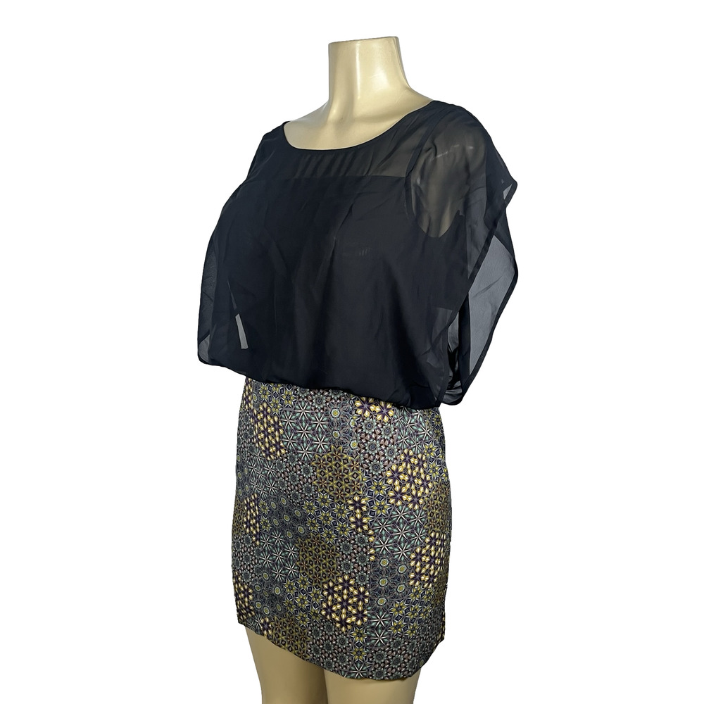 Lavand Dress Womens Small Black Multi Sheer Chiffon Geometric Mini‎ L33105A321